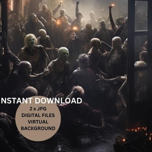 Zombies Horror Novelty Zoom Virtual Meeting Background Backdrop Joke Prank Fun Scenery, Digital Files JPG, Online meetings, Downloadable