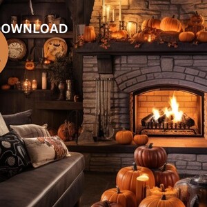 Zoom Virtuelles Treffen Hintergrund Kulisse Halloween Lounge Zuhause Szene VTubers, Vlogger, Digitale Dateien, Sofort Download Online Blogger