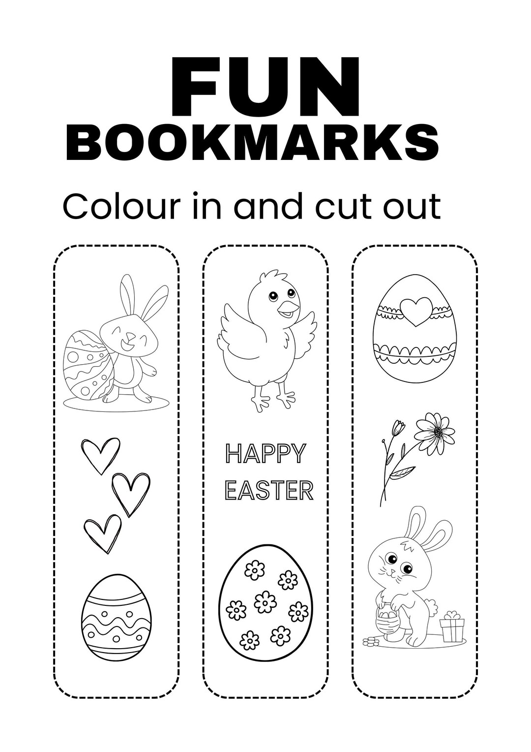 3 Easter Bookmarks for Children to Colour in and Cut Out, 1 PDF File to