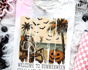 Summer Halloween PNG Design, Spooky Summer png, Skeleton Summer Halloween png, Halloween Pumpkin png, Summer png, Retro png, Sublimation png