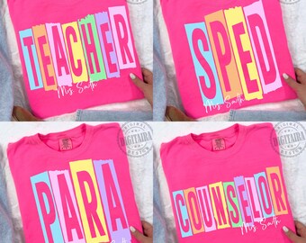School PNG Bundle, Back to School Teacher Sped Para Counselor, Preppy First Day of School Daisy Floral Girly Png, Neon Teacher png