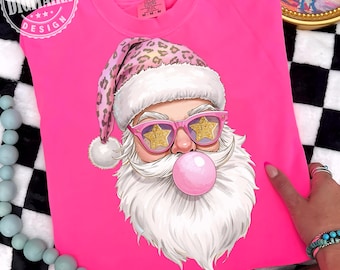 Preppy Santa Clause Png, Coquette Christmas Png Design, Glitter Santa Claus Design, Leopard Png, Merry Christmas Png, Christmas Png Bundle