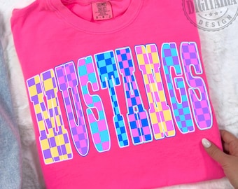 Mustangs Png, Checkered Png, Retro Mustangs Sublimation, Game Day Png, Mustangs Shirt, Mustangs Mascot Png, Neon Trojans Png