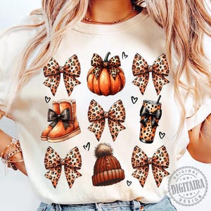 Leopard Retro Fall Basics Png, Retro Fall Pumpkin Bow Png, Fall Coquette Bow PNG, Fall Shirt Png, Autumn Girly Png, Girl Autumn Sublimation