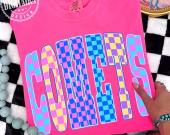 Comets Png, Checkered Png, Retro Comets Sublimation, Game Day Png, Comets Shirt, Neon Comets Png,School Spirit PNG