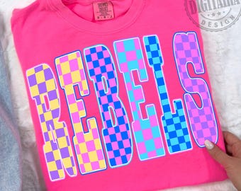 Rebels Png, Checkered Png, Retro Rebels Sublimation, Game Day Png, Rebels Shirt, Rebels Mascot Png, Neon Rebels Png,Football Shirt PNG