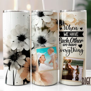 Family 2 Photo Floral 20oz Skinny Tumbler Sublimation Designs,Instant Digital Download PNG,Tumbler Template Straight and Tapered