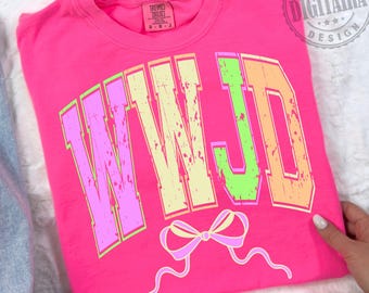 WWJD PNG,Neon Christian png,Summer PNG Shirt Design What Would Jesus Do Png Jesus png,Christian png,Bible Verse png, Trendy Christian png