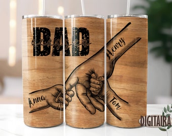 Blessed Dad Tumbler, Add Children Names, Dad Hands, Father,20 Oz Skinny Tumbler, Tumbler Wrap, Sublimation Template, Father's Day, PNG.