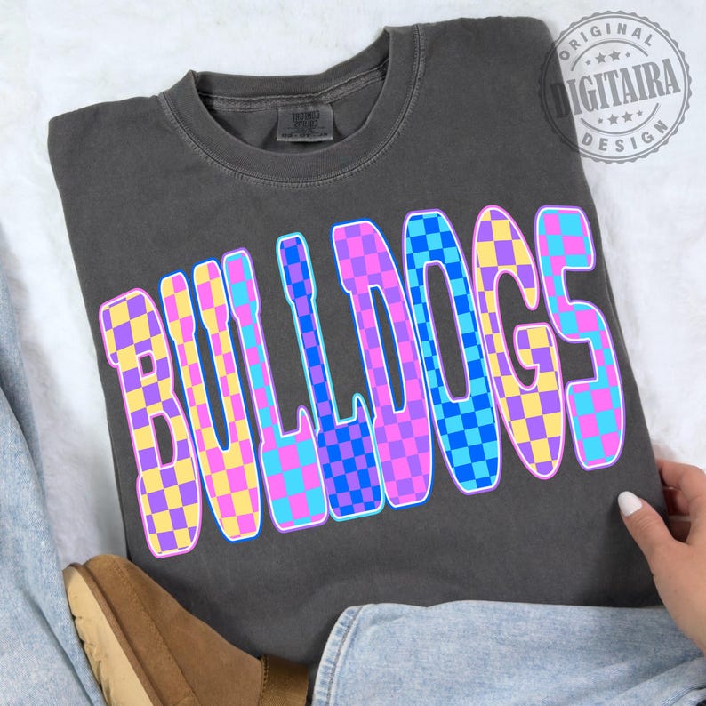 Bulldogs Png, Checkered Png, Retro Bulldogs Sublimation, Game Day Png, Bulldogs Shirt, Neon Bulldogs Png,School Spirit PNG,bold font png, spirit wear png, sport png, stars png, team shirt png, varsity png, bulldogs png, checker png, football png, game day png, leopard png, retro png, school png