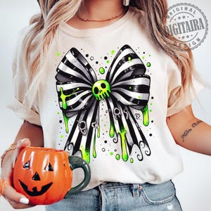 Striped Halloween Coquette Bows PNG Spooky Season Aesthetic Coquette Halloween PNG Movie Halloween Soft Girl Era PNG Trendy horror bow