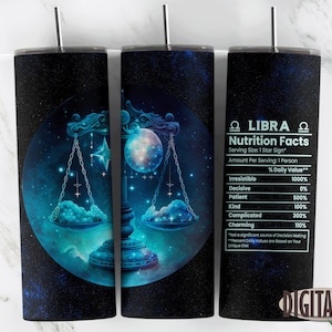 Libra Zodiac Sign Nutrition Facts Tumbler Design Galaxy Background Sublimation Designs Downloads - Skinny 20oz - Tapered & Straight