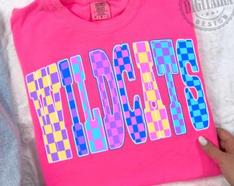 Wildcats Png, Checkered Png,Retro Wildcats Sublimation,Game Day Png,Wildcats Shirt, Wildcats Mascot Png, Neon Wildcats Png,School Spirit PNG
