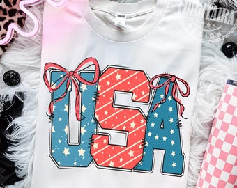 Coquette USA PNG, Cute American, Girly Fourth Of July, Patriotic Floral, USA Bow Design, Instant Download,Patriotic Png, Girly png, Original