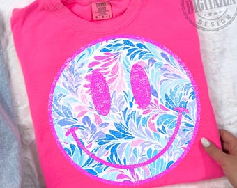 Preppy Smiley Floral Summer Vibes Png, Happy Floral Summer Sublimation Design, Watercolor Preppy Summer Vibes Png,Trendy Summer Shirt Design