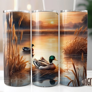 Sunset Ducks Tumbler Design, Landscape PNG Sublimation Designs Downloads - Skinny 20oz - Tapered & Straight