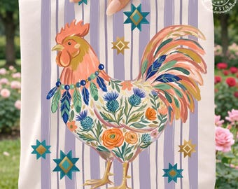 Preppy Striped Chicken PNG, Floral Barnyard Sublimation, Colorful Hen, Farmhouse png, Trendy, Digital Download