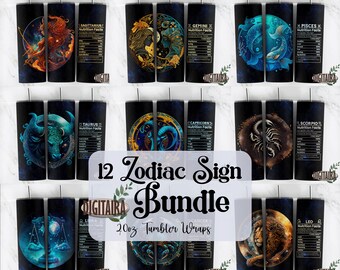 Zodiac Sign Nutrition Facts Bundle Tumbler Design Galaxy Background Sublimation Designs Downloads - Skinny 20oz - Tapered & Straight