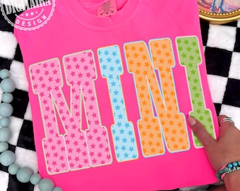 Mini png,Mama Retro Neon PNG,Preppy Mini Png Mothers Day Trendy Mini shirt design Png Retro Mama Cute Mama Coquette Bow Summer, stars