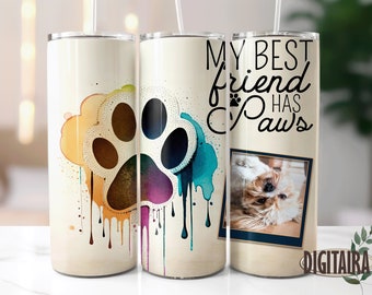 Hund Mama Zitat Fotorahmen 20 Unzen Skinny Tumbler Sublimation Designs, sofortiger digitaler Download PNG, Tumbler Vorlage Gerade und Konisch