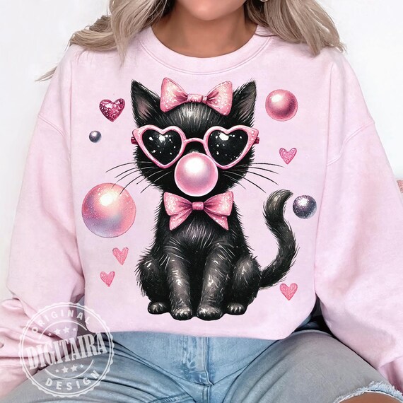 Valentine Cute Cat Png, Funny Cat With Sunglasses, Blowing Bubble PNG, Trendy Valentine Png, Cat Lover Png, Heart Love Cat Valentine Png