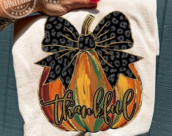Thankful PNG, Brushtroke Pumpkin PNG, Pumpkin Season PNG, Coquette Leopard Fall Png, Coquette Pumpkin Shirt Png, Preppy Thanksgiving png