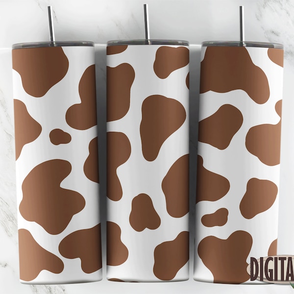 Brown Cow Print Seamless 20 oz Tapered & Straight Skinny Tumbler, Sublimation Design, Tumbler Wrap PNG Instant Download Sublimation