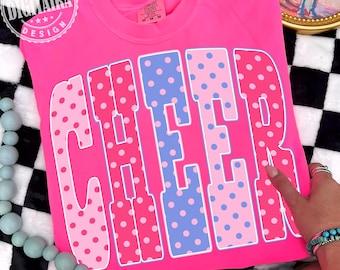 Polka Dots Cheer PNG Coquette Neon Girly Grandmacore PNG Vintage Grandma Cheer Shirt Design Mother’s Day Spring Preppy Polka Dots Cheer