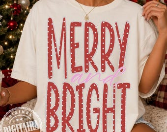 Merry And Bright Trendy Polka Dot Christmas Tree PNG, Christmas PNG, Red Polkadot Tree Png, Holiday Shirt Design Preppy ORIGINAL, Pearl png