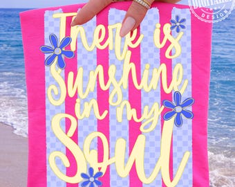 There Is Sunshine In My Soul PNG, Striped Preppy Floral Design, Checkered, Doodle, Bright Girly Summer Shirt, Retro Boutique Sublimation