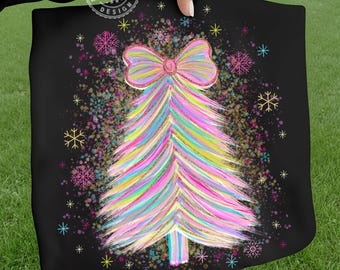 Colorful Splatter Christmas Tree PNG Hand drawn doodle Png Brush strokes Coquette Pink Bow Faux glitter Gold Festive Ornament, Christmas png