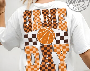 Día del partido de baloncesto retro PNG, diseño desgastado a cuadros (descarga digital)