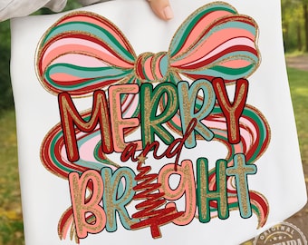 Merry and bright PNG, Preppy Merry Christmas Png, Christmas Coquette Sublimation Png, Glitter Christmas Shirt Png, Xmas png, Christmas Tree