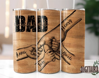 Blessed Dad Tumbler, Voeg namen van kinderen toe, Dad Hands, Vader, 20 Oz Skinny Tumbler, Tumbler Wrap, Sublimation Template, Vaderdag, PNG.