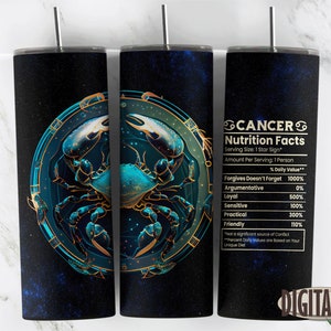 Cancer Zodiac Sign Nutrition Facts Tumbler Design Galaxy Background Sublimation Designs Downloads - Skinny 20oz - Tapered & Straight