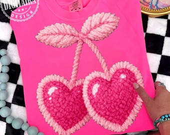 PNG de hilo de cerezas para San Valentín, diseño de San Valentín, PNG de cerezas de San Valentín, PNG de corazón