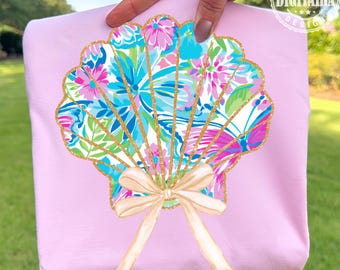 Summer png,Preppy Glitter Seashell PNG,Summer Clam Bow Design,Colorful Coastal Beach Vibes PNG, Pastel Shell Bow PNG,Trendy Beach Png