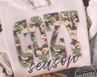 Cozy Season Camo Western PNG, Retro Camo Country Distressed Varsity Cowboy, Camouflage Sublimation Design For Shirt Png, Camo Cozy Season
