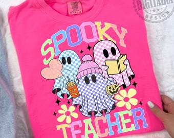 Spooky Teacher Png, Halloween Teacher Ghost Png, Fall Teacher Shirt Design, Trick or Teach Png, Checkered Spooky Season Png, Cute Ghost Png