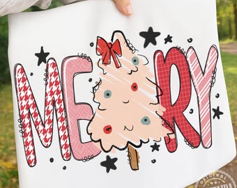 Merry Christmas Coquette Png, Preppy Christmas Shirt Png, Xmas png, Merry and bright png, Bow Christmas Tree Png, Christmas Sublimation Png