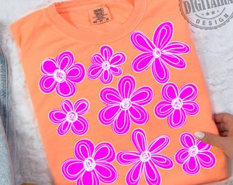 Preppy Floral Brushstroke, Spring Flowers Png, Boho Summer Vibes Png, Trendy Summer Shirt Design Png, Floral Summer Png,Neon png