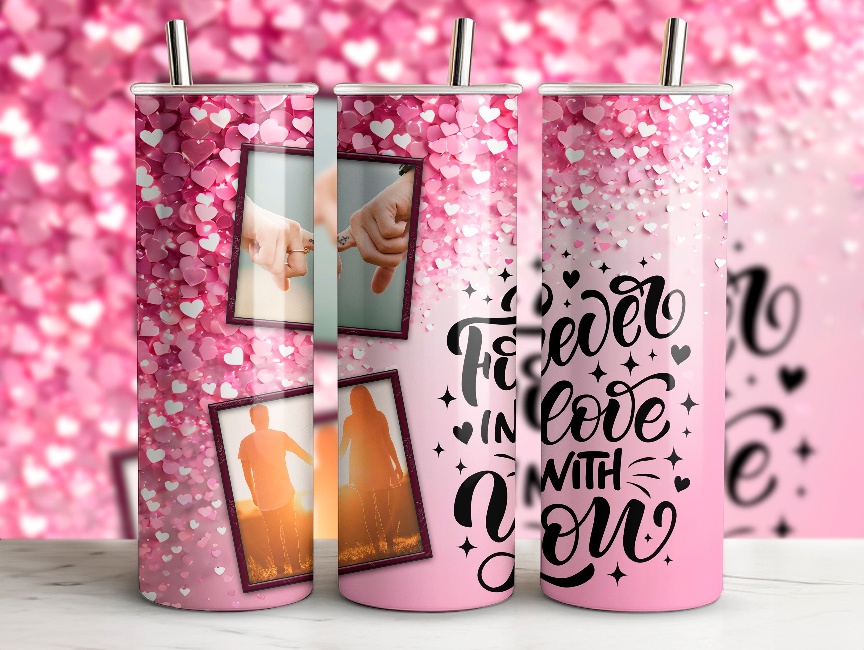 Love 2 Photo Collage Frame Tumbler Png, 20oz Skinny Tumbler, Valentine