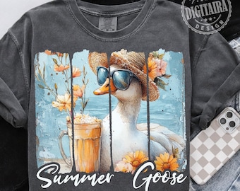 Sommergans, lustiges Png, lustige Gans, Strand Png, trendige Png, Png für Hemden, Png-Designs, Png für Hemden, digitale Datei, digitaler Download