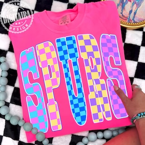 Spurs PNG, Retro Basketball Checkered Design, Neon Spurs PNG, Sublimation File, Instant Digital Download, San Antonio PNG