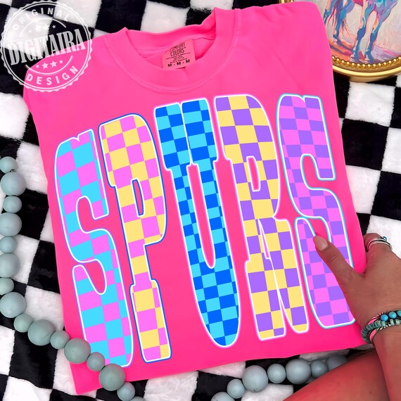 Spurs PNG, Retro Basketball Checkered Design, Neon Spurs PNG, Sublimation File, Instant Digital Download, San Antonio PNG