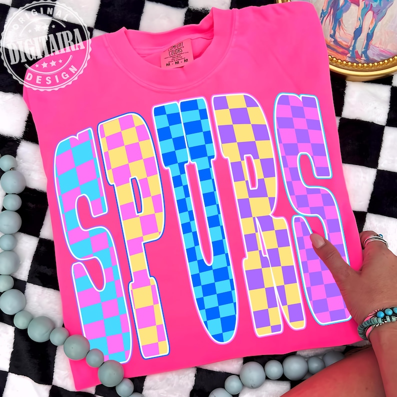 Spurs PNG, Retro Basketball Checkered Design, Neon Spurs PNG, Sublimation File, Instant Digital Download, San Antonio PNG