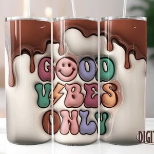 3D Inflated Retro Good Vibes Only Tumbler Png, 20oz Skinny Tumbler, Puff Tumbler Png, Sublimation Designs, Tumbler Png, Digital Download