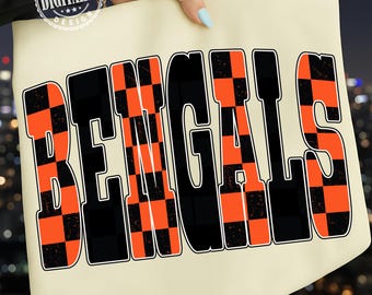 PNG de los Bengals, PNG a cuadros, sublimación retro de los Bengals, PNG para el día del partido, camiseta de los Bengals, PNG de la mascota de los Bengals, PNG de los Bengals neón, PNG de fútbol americano
