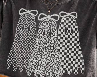 Ghost Halloween Trio PNG, Polka Dot Digital Download, Sublimation PNG, Trendy Boutique Shirt, Coquette Design, Spooky Season Tee