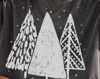 Christmas Tree Trio PNG, Christmas Digital Download, Sublimation PNG, Trendy Boutique Shirt, Coquette Design, Merry and Bright Tee, Star png